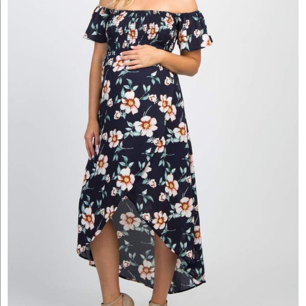 Pink blush Maternity floral midi dress
